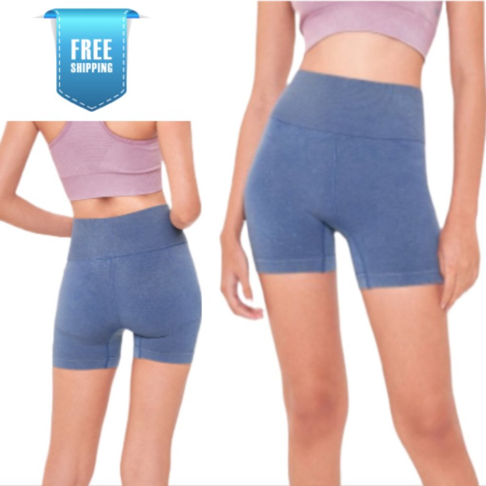 (NEW) Banding Stone washed colors Women Active Shorts - Light Blue S/M/L